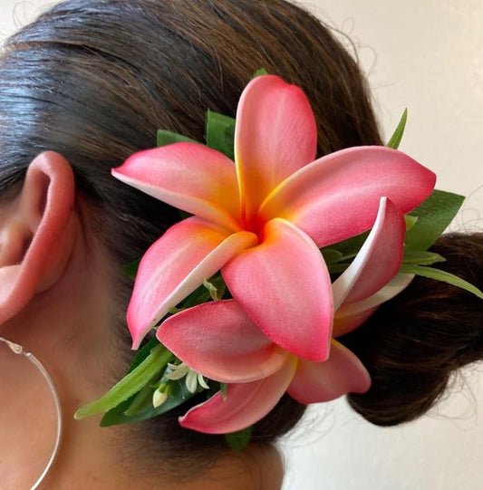 Floral Hair Pin Double Pink Plumeria